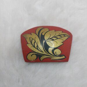 Vintage Traditional Folk Art Wooden Pin Made in USSR